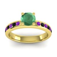 Emerald Ring In 14k Yellow Gold With Amethyst And Black Onyx Dharma Round Classic Ring