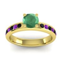 Emerald Ring In 14k Yellow Gold With Black Onyx And Amethyst Dharma Round Classic Ring