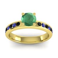 Emerald Ring In 14k Yellow Gold With Black Onyx And Blue Sapphire Dharma Round Classic Ring