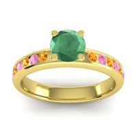 Emerald Ring In 14k Yellow Gold With Citrine And Pink Tourmaline Dharma Round Classic Ring