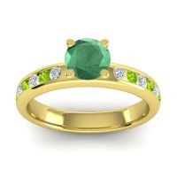 Emerald Ring In 14k Yellow Gold With Lab Diamond And Peridot Dharma Round Classic Ring