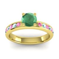 Emerald Ring In 14k Yellow Gold With Pink Tourmaline And Aquamarine Dharma Round Classic Ring
