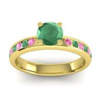 Emerald Ring In 14k Yellow Gold With Pink Tourmaline Dharma Round Classic Ring