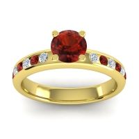 Garnet Ring In 14k Yellow Gold With Diamond Dharma Round Classic Ring