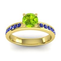 Peridot Ring In 14k Yellow Gold With Blue Sapphire Dharma Round Classic Ring