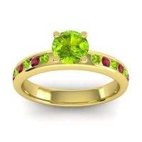 Peridot Ring In 14k Yellow Gold With Ruby Dharma Round Classic Ring
