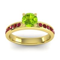 Peridot Ring In 14k Yellow Gold With Ruby And Garnet Dharma Round Classic Ring