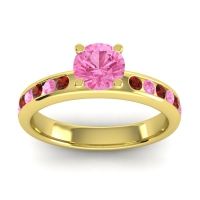 Pink Tourmaline Ring In 14k Yellow Gold With Garnet Dharma Round Classic Ring