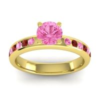 Pink Tourmaline Ring In 14k Yellow Gold With Garnet Dharma Round Classic Ring