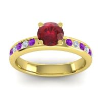 Ruby Engagement Ring In 14k Yellow Gold With Amethyst And Diamond - Dharma Round Classic Ring