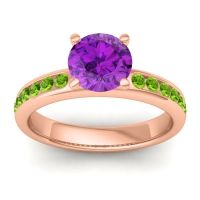 Amethyst Ring In 14K Rose Gold With Peridot Mizra Round Classic Ring