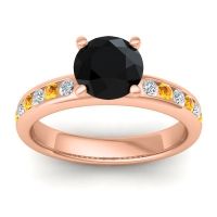 Black Onyx Ring In 14K Rose Gold With Diamond And Citrine Mizra Round Classic Ring