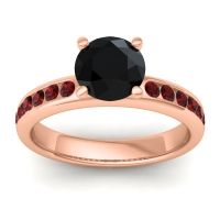 Black Onyx Ring In 18K Rose Gold With Garnet Mizra Round Classic Ring