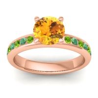 Citrine Ring In 14K Rose Gold With Peridot And Emerald Mizra Round Classic Ring