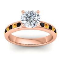 Diamond Ring In 14K Rose Gold With Black Onyx And Citrine Mizra Round Classic Ring