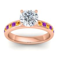 Diamond Ring In 14K Rose Gold With Citrine And Amethyst Mizra Round Classic Ring