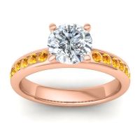 Diamond Ring In 14K Rose Gold With Citrine Mizra Round Classic Ring