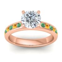 Diamond Ring In 14K Rose Gold With Emerald And Citrine Mizra Round Classic Ring