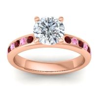 Diamond Ring In 14K Rose Gold With Garnet And Pink Tourmaline Mizra Round Classic Ring