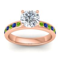Diamond Ring In 18K Rose Gold With Peridot And Blue Sapphire Mizra Round Classic Ring