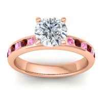 Diamond Ring In 18K Rose Gold With Pink Tourmaline And Garnet Mizra Round Classic Ring