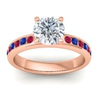 Diamond Ring In 18K Rose Gold With Ruby And Blue Sapphire Mizra Round Classic Ring