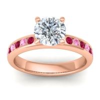 Diamond Ring In 18K Rose Gold With Ruby And Pink Tourmaline Mizra Round Classic Ring