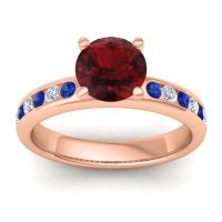 Garnet Ring In 14K Rose Gold With Blue Sapphire And Lab Diamond Mizra Round Classic Ring