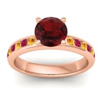 Garnet Ring In 14K Rose Gold With Citrine And Ruby Mizra Round Classic Ring