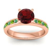 Garnet Ring In 14K Rose Gold With Emerald And Peridot Mizra Round Classic Ring