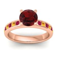 Garnet Ring In 14K Rose Gold With Ruby And Citrine Mizra Round Classic Ring