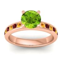 Peridot Ring In 14K Rose Gold With Citrine And Garnet Mizra Round Classic Ring