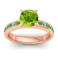 Peridot Ring In 14K Rose Gold With Aquamarine Mizra Round Classic Ring