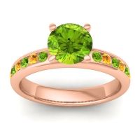 Peridot Ring In 14K Rose Gold With Citrine Mizra Round Classic Ring