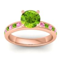 Peridot Ring In 14K Rose Gold With Pink Tourmaline Mizra Round Classic Ring