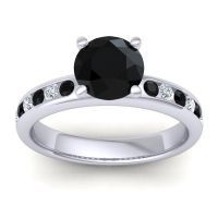 Black Onyx Engagement Ring In 14k White Gold With Diamond - Mizra Round Classic Ring