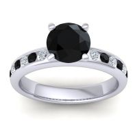 Black Onyx Ring In 14k White Gold With Diamond Mizra Round Classic Ring