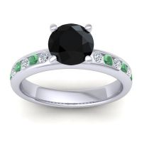 Black Onyx Ring In 14k White Gold With Lab Diamond And Emerald Mizra Round Classic Ring