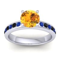 Citrine Ring In 14k White Gold With Blue Sapphire And Black Onyx Mizra Round Classic Ring