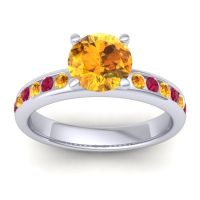 Citrine Ring In 14k White Gold With Ruby Mizra Round Classic Ring