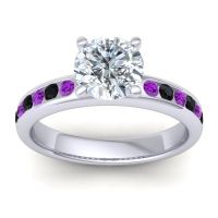 Diamond Ring In Palladium With Amethyst And Black Onyx Mizra Round Classic Ring