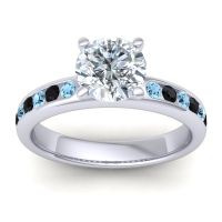 Diamond Ring In 18k White Gold With Aquamarine And Black Onyx Mizra Round Classic Ring