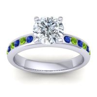 Diamond Ring In Palladium With Blue Sapphire And Peridot Mizra Round Classic Ring