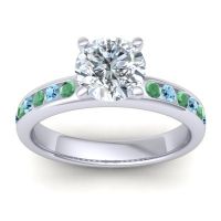 Diamond Ring In Palladium With Emerald And Aquamarine Mizra Round Classic Ring