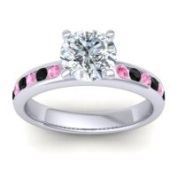 Diamond Ring In Palladium With Pink Tourmaline And Black Onyx Mizra Round Classic Ring