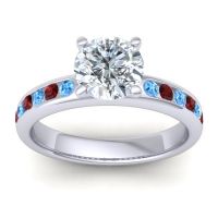 Diamond Ring In Palladium With Swiss Blue Topaz And Garnet Mizra Round Classic Ring