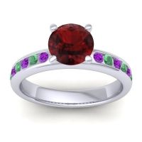 Garnet Ring In 14k White Gold With Amethyst And Emerald Mizra Round Classic Ring