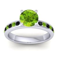 Peridot Ring In 14k White Gold With Black Onyx Mizra Round Classic Ring