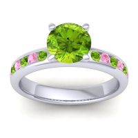 Peridot Ring In 14k White Gold With Pink Tourmaline Mizra Round Classic Ring