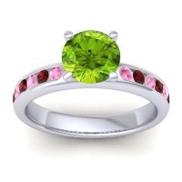 Peridot Ring In 14k White Gold With Pink Tourmaline And Garnet Mizra Round Classic Ring